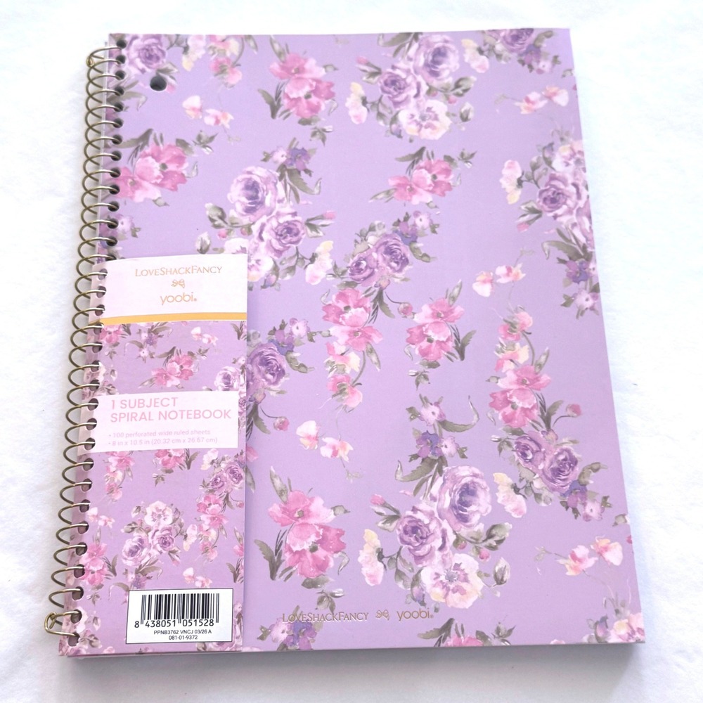 LoveShackFancy x Target Spiral Notebook Floral Wide Ruled Purple Pink